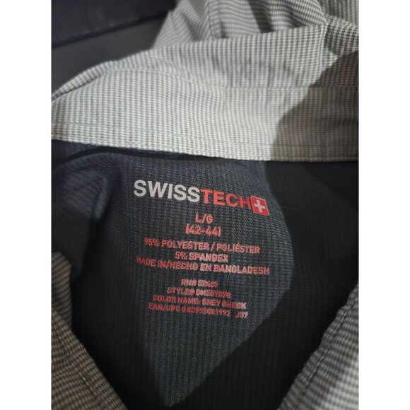 Swiss Tech Mens Gray Check Long Sleeve Button Front Shirt Size Large Roll Tab - Picture 7 of 10